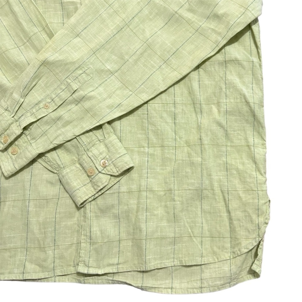 Geoffrey Beene Mens Large Linen Button Up Green Checkered Long Sleeve NWOT - Picture 4 of 9